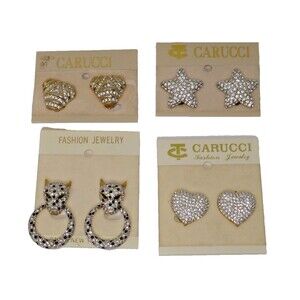 Carucci Gold Tone Crystal Rhinestone Clip On Earrings